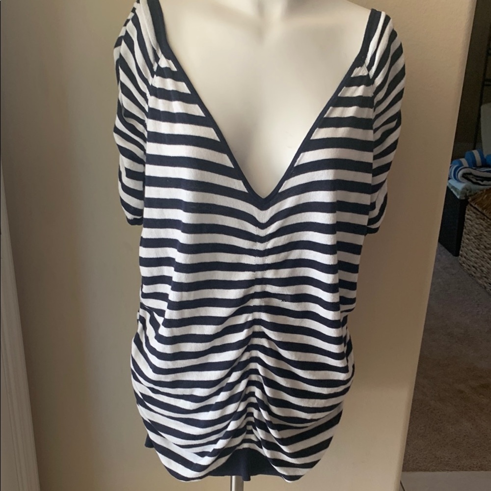 Express Striped Navy and White Women's XL Top